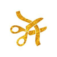 Scissor cutting ribbon drawing in realistic gold color style vector