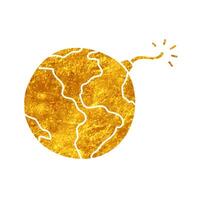 Explosive earth drawing in realistic gold color style vector