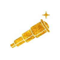 Telescope drawing in realistic gold color style vector