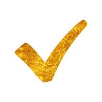 Check mark drawing in realistic gold color style vector