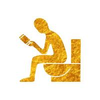 Man sitting in toilet and holding smart phone drawing in realistic gold color style vector