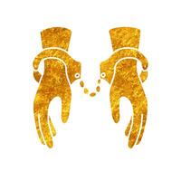 Handcuffed hands drawing in realistic gold style vector