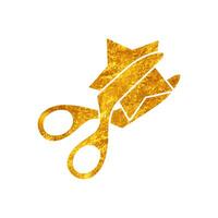 Star cutting scissor drawing in realistic gold color style vector