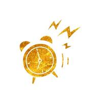 Alarm clock drawing in realistic gold color style vector