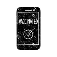 Digital covid 19 vaccine certificate black hand drawn icon in grunge look vector