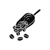 Coffee bean and scoop black hand drawn icon in grunge look vector