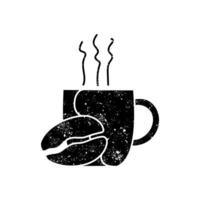 Drinking cup and coffee bean black hand drawn icon in grunge look vector
