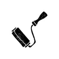Paint roller black hand drawn icon in grunge look vector