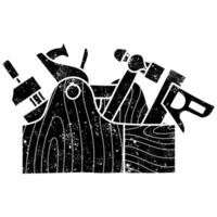 Tools in wooden toolbox black hand drawn icon in grunge look vector