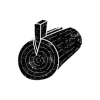 Wood timber log splitting wedge black hand drawn icon in grunge look vector