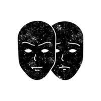 Deep fake icon two face masks with different moods black hand drawn icon in grunge look vector