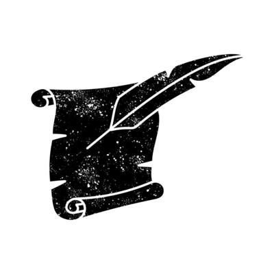 Vintage parchment and feather ink pen black hand drawn icon in grunge look