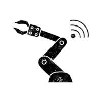 Wireless connected robotic arm black hand drawn icon in grunge look vector