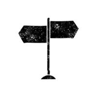 black hand drawn icon in grunge look road direction sign post icon vector
