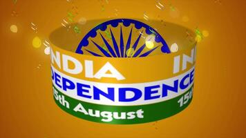 15th August India Independence Day 2025 Animation with Rotating Ashoka Chakra, Tricolor Band, and Golden Background - Patriotic 3D Celebration Loop video