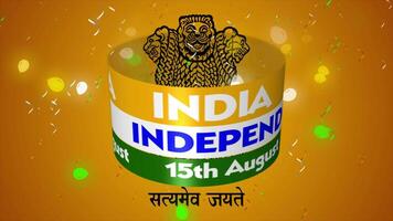 15th August India Independence Day 2025 3D Animation with Ashoka Emblem, Rotating Tricolor Band, and Satyamev Jayate on Golden Background video