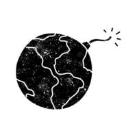 Explosive earth black hand drawn icon in grunge look vector