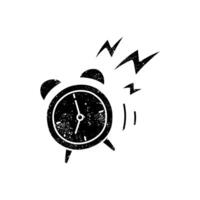 Alarm clock black hand drawn icon in grunge look vector