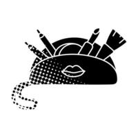 Travel make up kit bag black hand drawn icon in halftone texture style vector