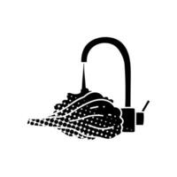 Vegetable washed under kitchen sink faucet black hand drawn icon in halftone texture style vector