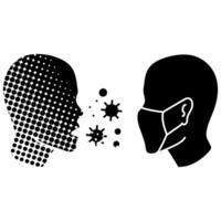 Masked man and sick man icon face mask protection black hand drawn icon in halftone texture style vector