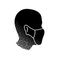 Man wearing face mask black hand drawn icon in halftone texture style vector