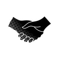 Hand shake and cross sign black hand drawn icon in halftone texture style vector