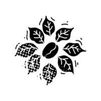 coffee bean and leaves black hand drawn icon in halftone texture vector