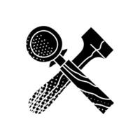 Coffee tamper and portafilter black hand drawn icon in halftone texture style vector