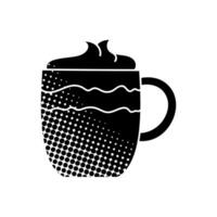 Coffee with topping in a cup black hand drawn icon in halftone texture style vector