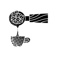 Coffee machine portafilter pouring liquid into cup black hand drawn icon in halftone texture style vector