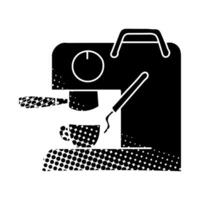 coffee machine icon cup, portafilter, milk frother black hand drawn icon in halftone texture vector