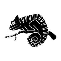 chameleon on tree branch icon black hand drawn icon in halftone texture vector