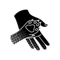 Animal care icon Dog paw and human palm black hand drawn icon in halftone texture style vector