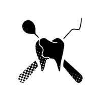 Dentist tooth and tools black hand drawn icon in halftone texture style vector
