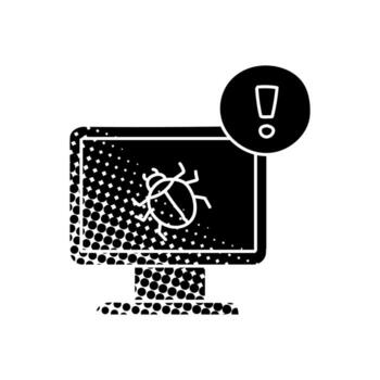 computer bug black hand drawn icon in halftone texture flying vector