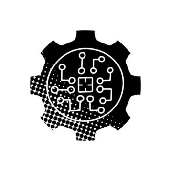 ai industrial icon artificial intelligence black hand drawn icon in halftone texture vector