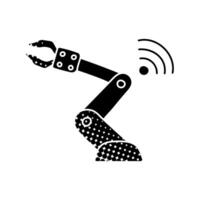 wireless connected robotic arm black hand drawn icon in halftone texture vector