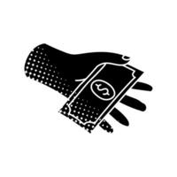 Hand holding money black hand drawn icon in halftone texture style vector