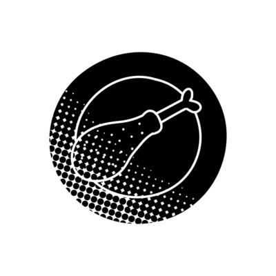Chicken drum black hand drawn icon in halftone texture style