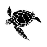 sea turtle black hand drawn icon in halftone texture swimming vector