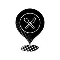 black hand drawn icon in halftone texture pin map restaurant vector