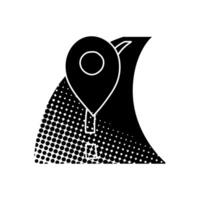 black hand drawn icon in halftone texture style map pin on road icon vector