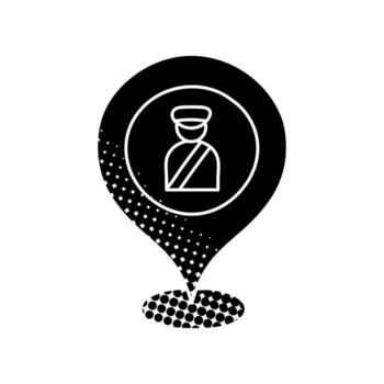 black hand drawn icon in halftone texture style pin map checkpoint vector