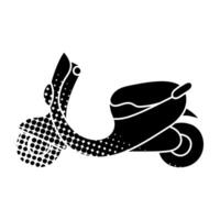vintage scooter black hand drawn icon in halftone texture with basket vector