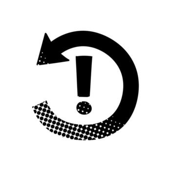 Counterclockwise rotating arrow icon with exclamation mark black hand drawn icon in halftone texture style vector