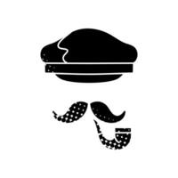 Ship captain hat and cigarette holder black hand drawn icon in halftone texture style vector