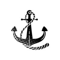 Nautical ship anchor black hand drawn icon in halftone texture vector