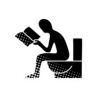 Man sitting in toilet and reading magazine black hand drawn icon in halftone texture style vector