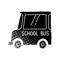 School bus black hand drawn icon in halftone texture style vector